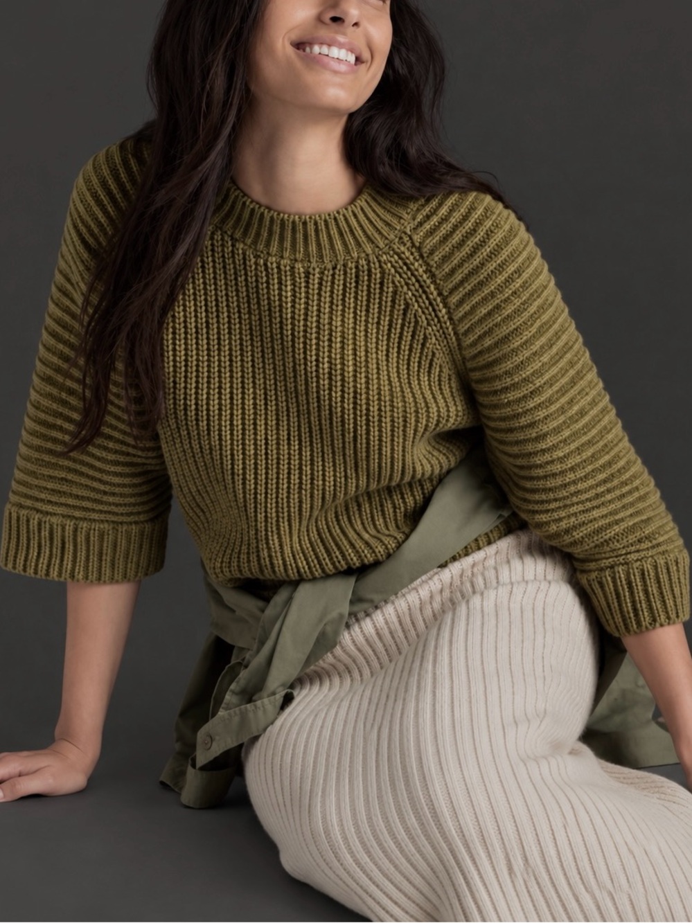 Maeve Anthropologie Mackenzie Chunky Ribbed Sweater Olive Boho Cabincore XS